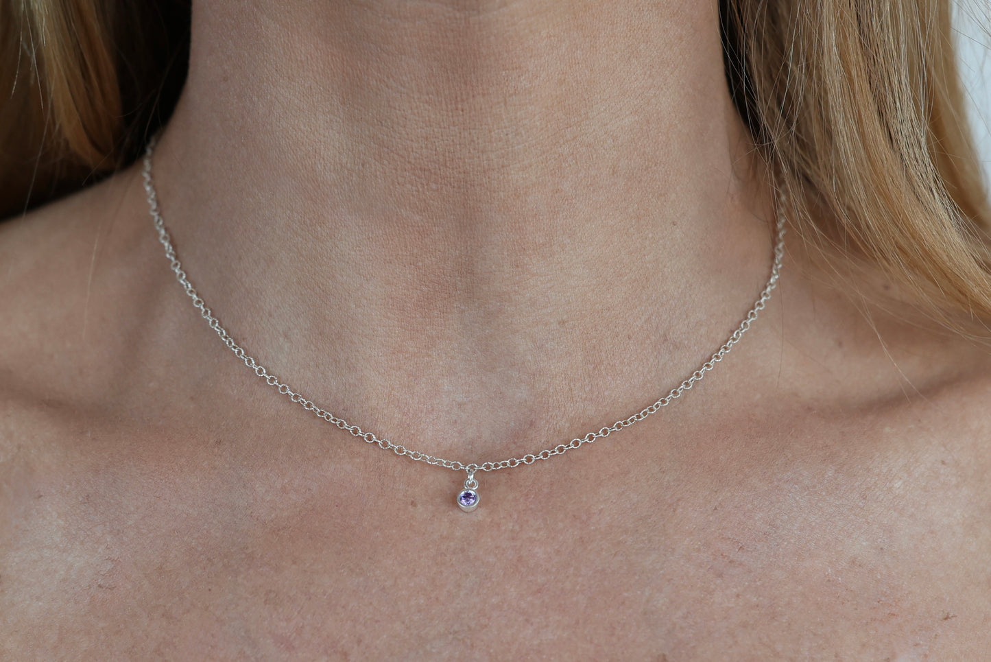 The Silver Birthstone Small Pendant Necklace February