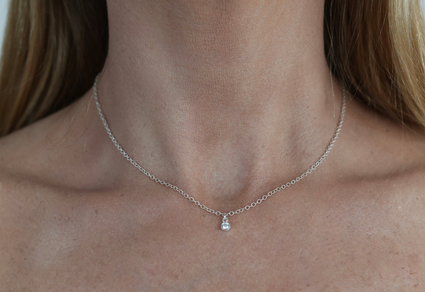 The Silver Birthstone Small Pendant Necklace April
