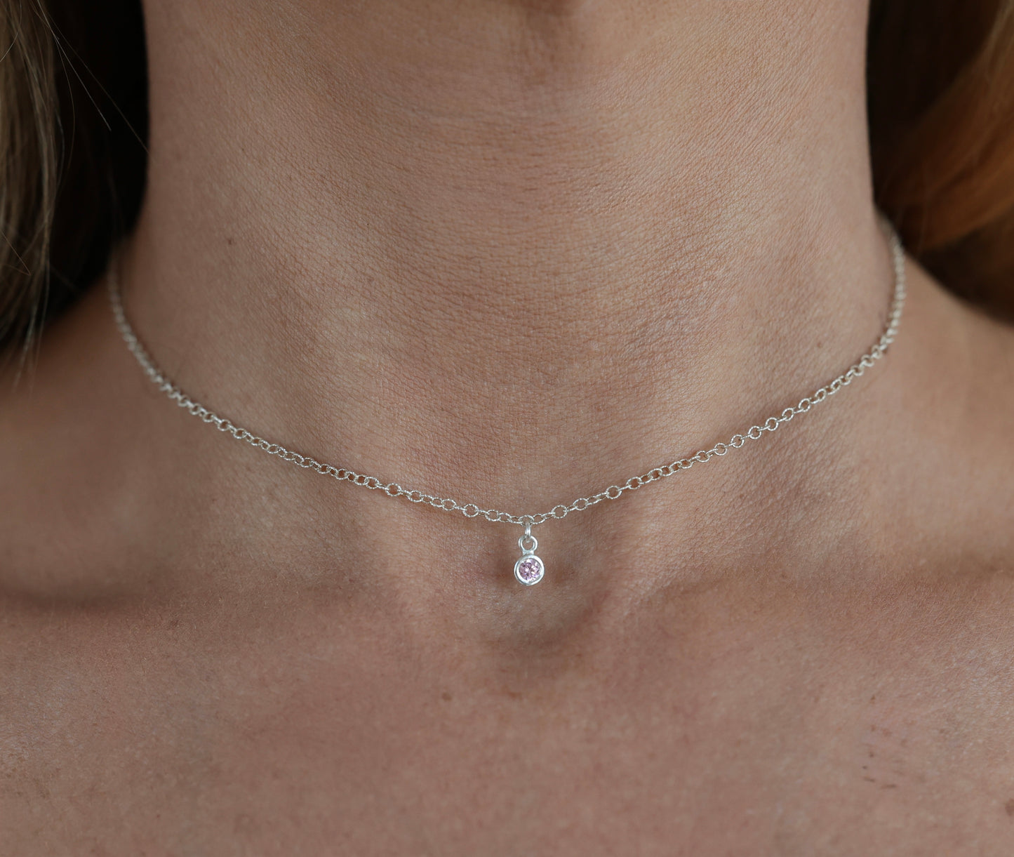 The Silver Birthstone Small Pendant Necklace June