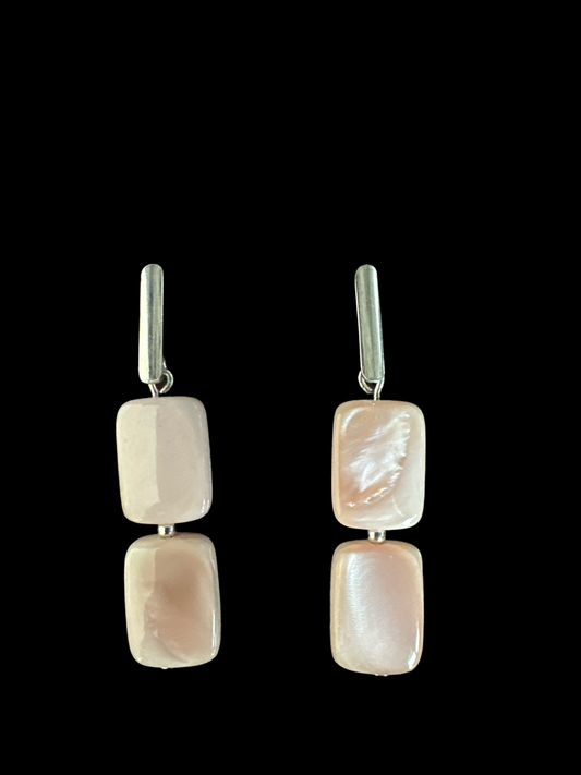 Gemstone Pink Mother of Pearl Earrings Double