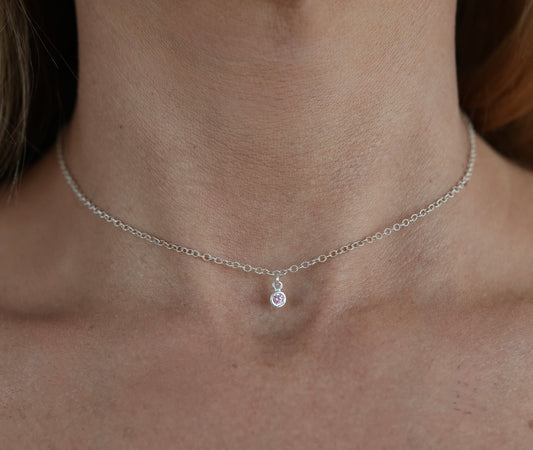 The Silver Birthstone Small Pendant Necklace October