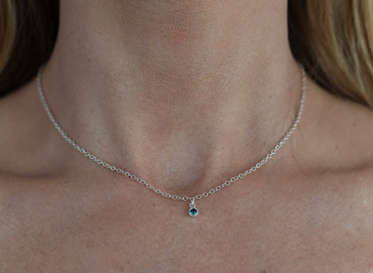 The Silver Birthstone Small Pendant Necklace March