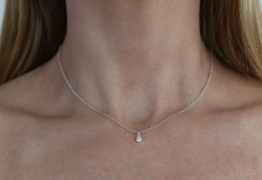 The Silver Birthstone Small Pendant Necklace April